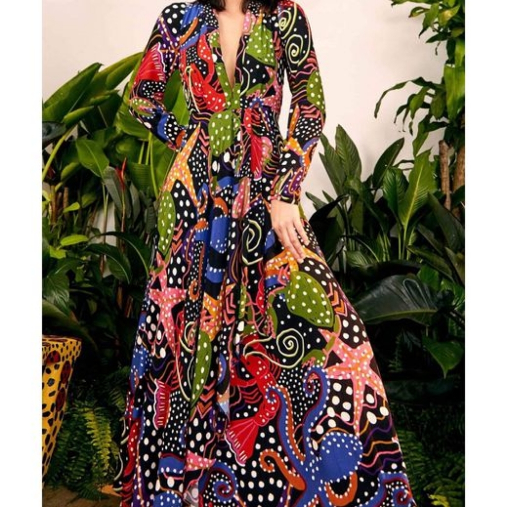 NWT Farm Rio Under the Sea faux wrap Midi Dress